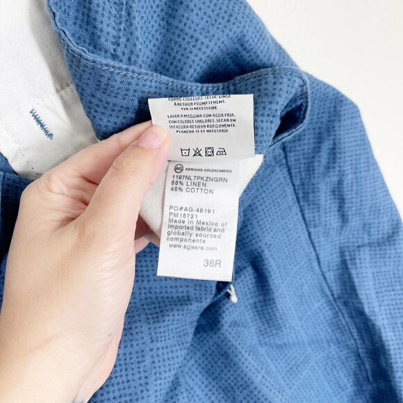 AG Jeans‎ Mens The Wanderer Short SIze 36 Blue Pattern Linen Cotton Blend NWT - Picture 6 of 10